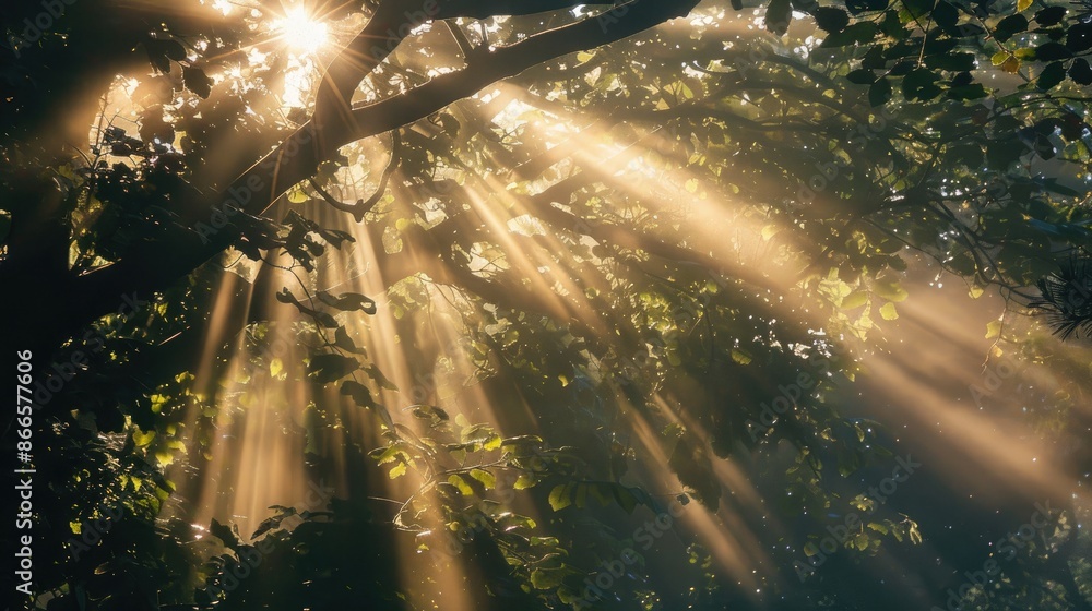 Poster sunlight filtering through tree branches