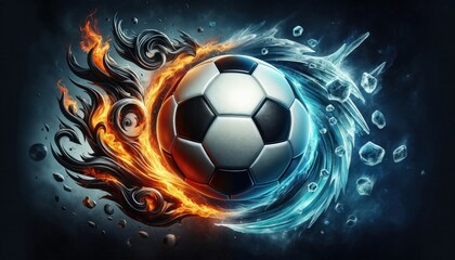 Obraz premium soccer ball engulfed in stylized flames and ice, symbolizing a heated match.