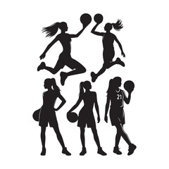 Obraz premium Art & Silhouettes of Basketball Players, Sport Men, Collection, Silhouette, Jump, Run, Ball, Lifestyle, Playoff, Dynamic, Player Illustration, Sport Silhouette