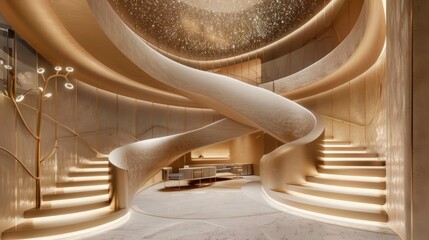 Curved Staircase in a Luxurious Interior