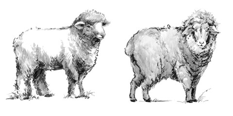 Sheep watercolor paint ilustration collection. hand-painted watercolor farm animals