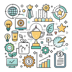 Collection of growth and success line icons. Large assortment of UI icons in a flat style. Pack of thin outline icons.
