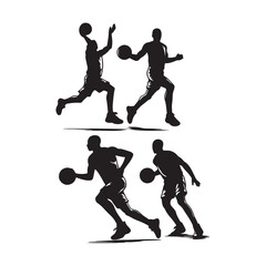 Art & Silhouettes of Basketball Players, Sport Men, Collection, Silhouette, Jump, Run, Ball, Lifestyle, Playoff, Dynamic, Player Illustration, Sport Silhouette