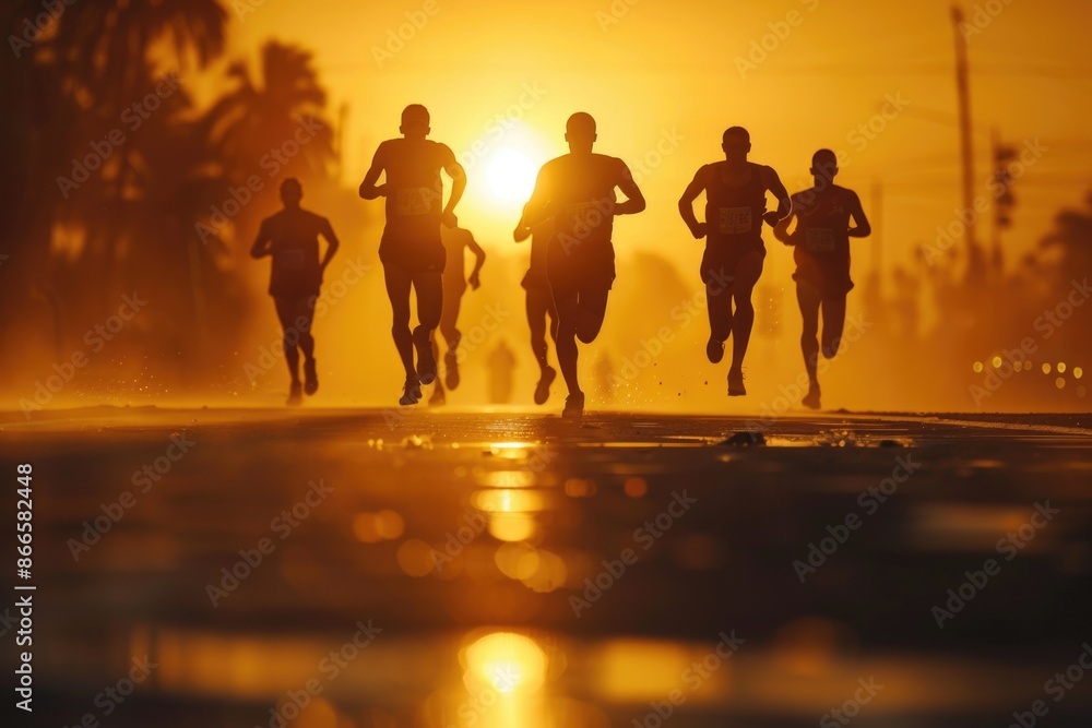 Poster the runners are in a race and are running towards the finish line