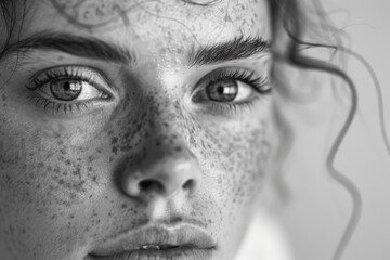 Naklejka premium A woman with a lot of hair and a lot of freckles on her face