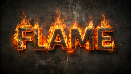 Flame text effect, fire orange color editable text style on dark grunge textured background