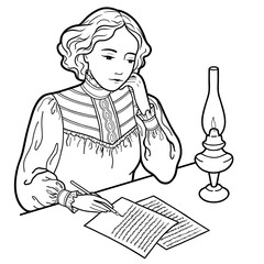 Vector illustration with girl writing a book