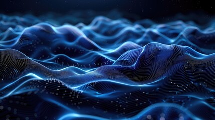 Blue wavy surface with a lot of bright dots looks like a futuristic landscape. AIG535