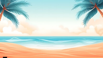 Summer background,Tropical sand beach background with sea waves, sand, palm tree shadows, horizon holiday banner. Background for Travel and beach vacation. Generative Ai
