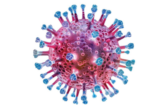 Detailed 3D rendering of a virus cell showing structure and spikes, highlighting its intricate and colorful design.