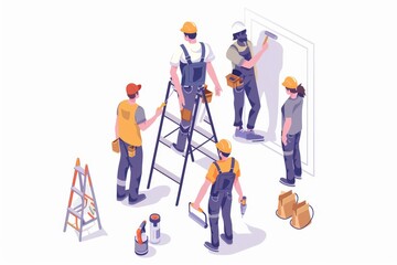 3D Isometric Flat Conceptual Illustration Of A Team Of Workers