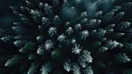 A forest with many trees and a misty atmosphere