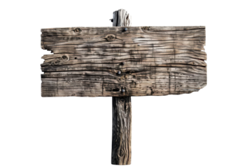 Rustic wooden sign board on isolated transparent background. Perfect for adding custom text or directional information in a vintage style.