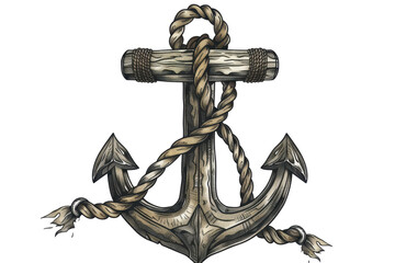 Obraz premium Vintage anchor with detailed rope, gray tones, symbolizing marine life, navigation, and stability. Perfect for nautical-themed designs.
