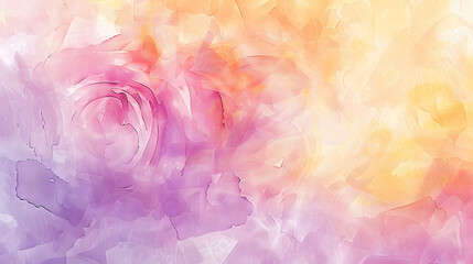 Soft hues of light purple pink rose peach yellow and vanilla blend in an abstract watercolor...