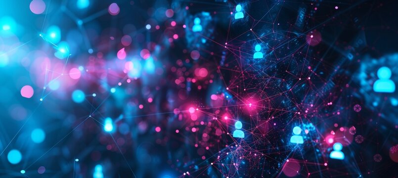 A virtual connectivity theme animation is immersed in an online network with a flat design in the front view.