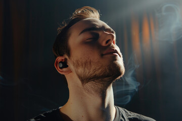 Obraz premium A man is wearing headphones and is looking at the camera