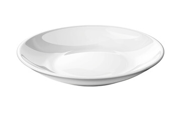 A simple, empty white ceramic plate with a glossy finish, isolated on a transparent background. Ideal for food presentation and kitchen-themed designs.