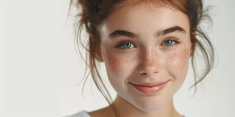 Fototapeta premium A young woman with blue eyes and red hair is smiling