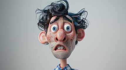 A guy with a cartoonishly oversized head, displaying a range of humorous facial expressions, all against a crisp white backdrop, adding to the whimsical charm.