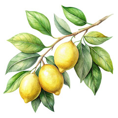 Fresh Watercolor Lemon Branch | Citrus Branch | Hand-Drawn Style | Transparent Background PNG | Clipart