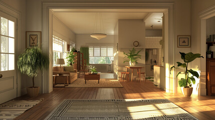 Interior of a modest American suburban house