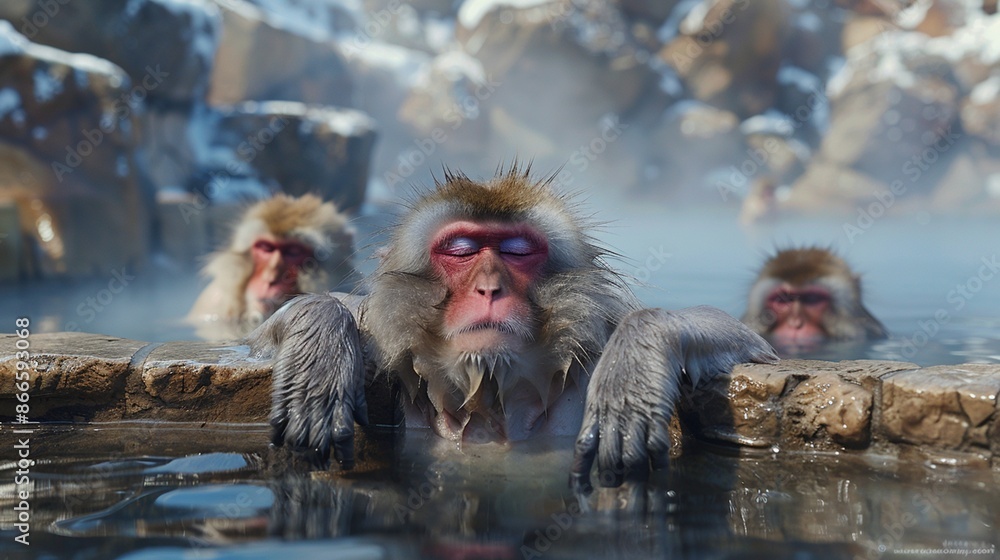 Canvas Prints Monkey in hot spring in winter