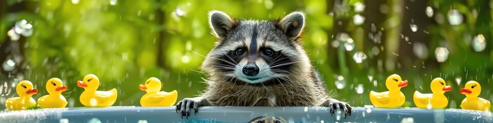 close-up of a raccoon washing itself. Selective focus