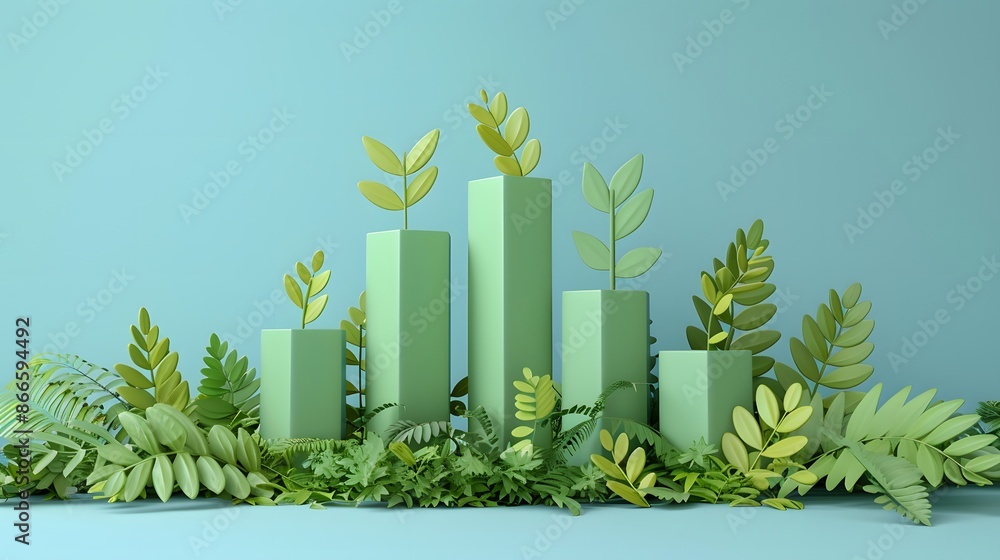 Poster a modern composition of green plants and rectangular shapes, creating a tranquil and serene scene in