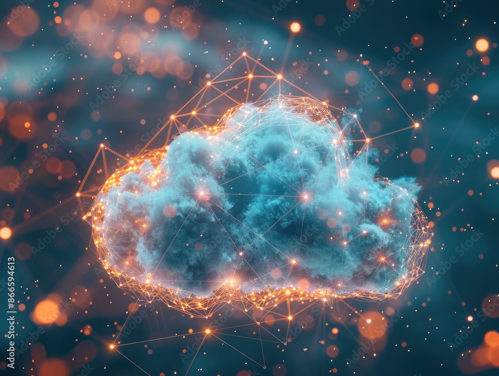 Poster a cloud with a network of lines surrounding it