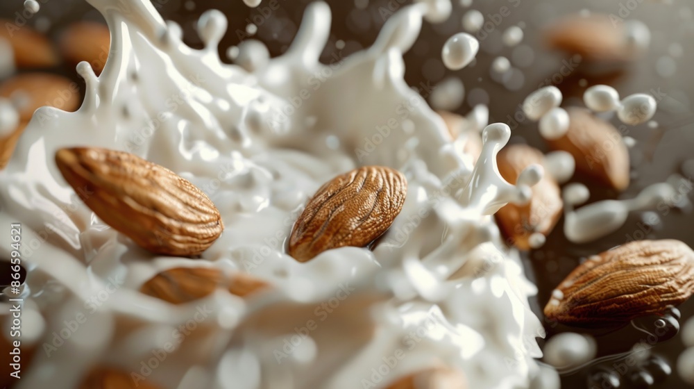 Poster a splash of milk with a few almonds floating in it