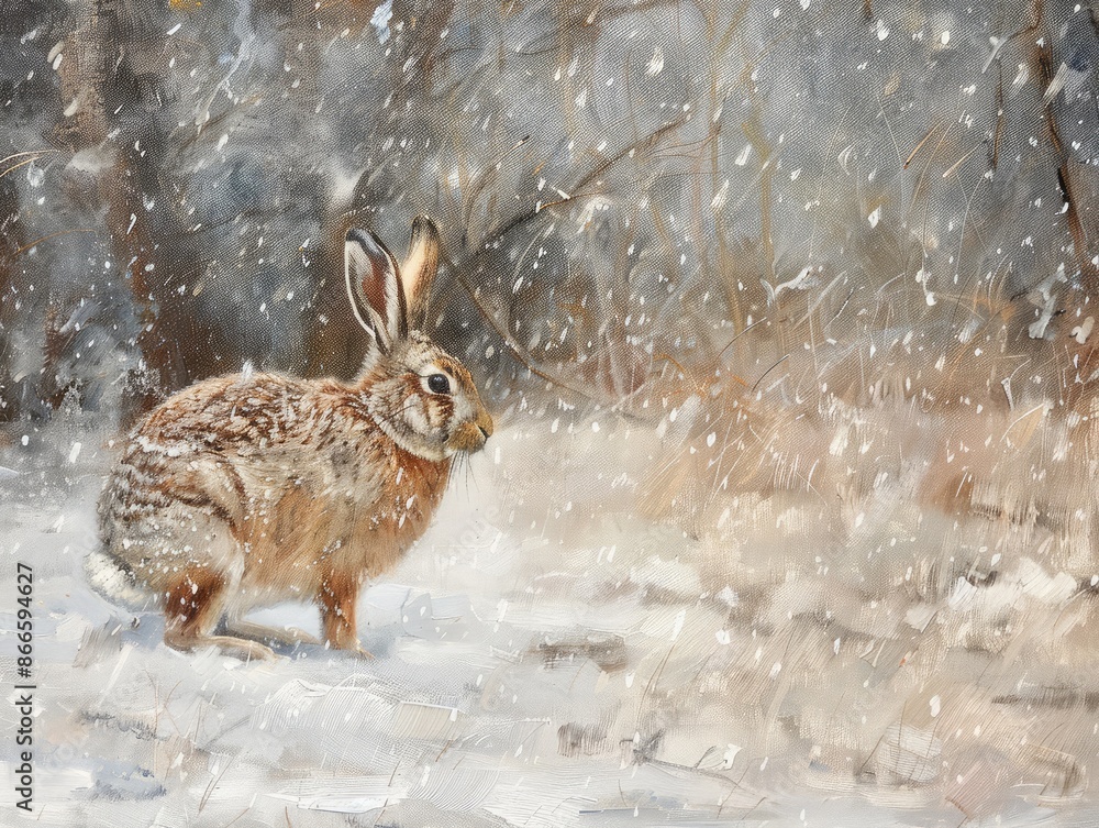 Sticker hare in snow