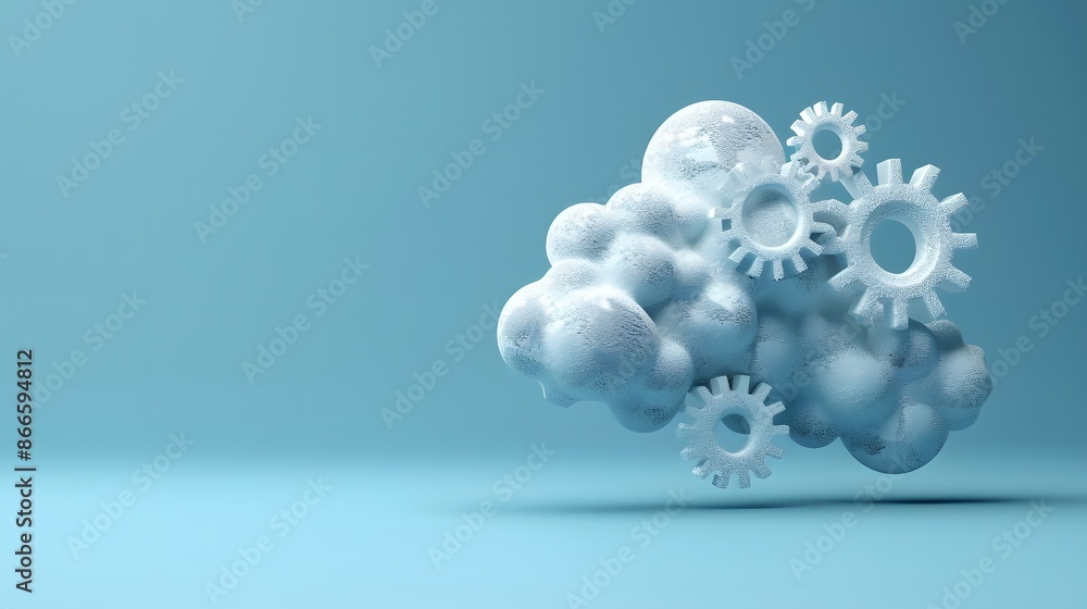 Poster abstract cloud and gears concept for cloud computing technology, digital data integration, and innov