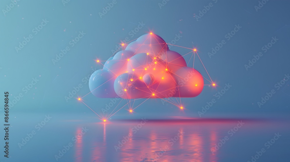 Poster abstract digital cloud with blue and pink lights, representing data storage, technology, and cloud c