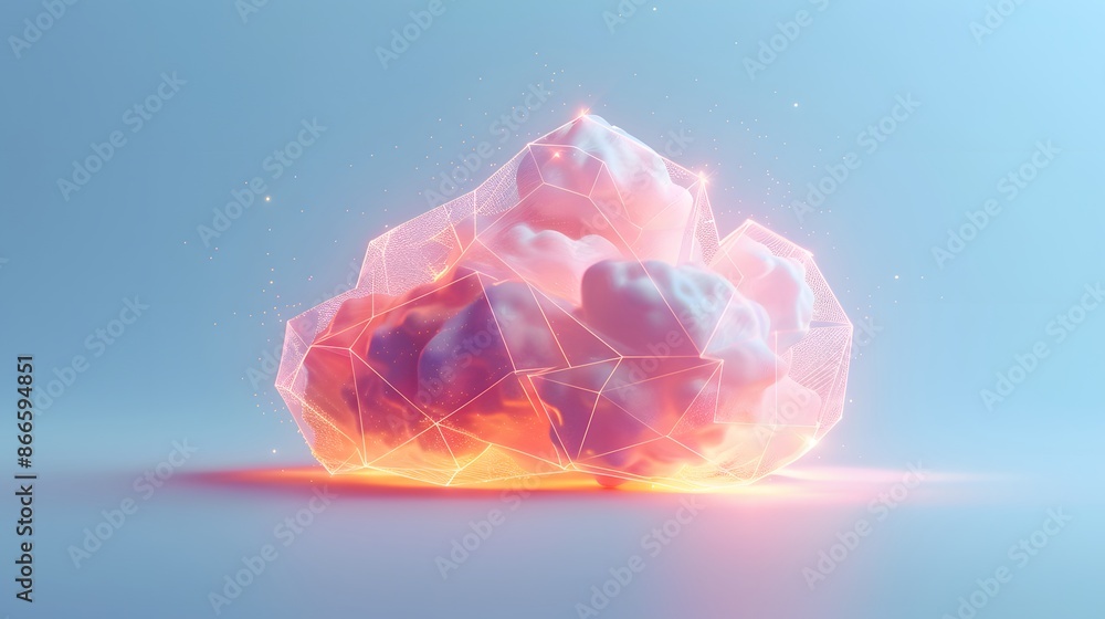 Poster abstract digital representation of a cloud enveloped in glowing network, symbolizing technology and 