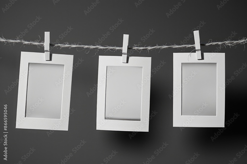 Aufkleber three white frames hanging on a string