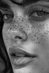 Fototapeta premium A woman with a pockmarked nose and dark eyes