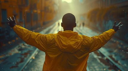 Portrait of an African man in yellow clothes outdoors