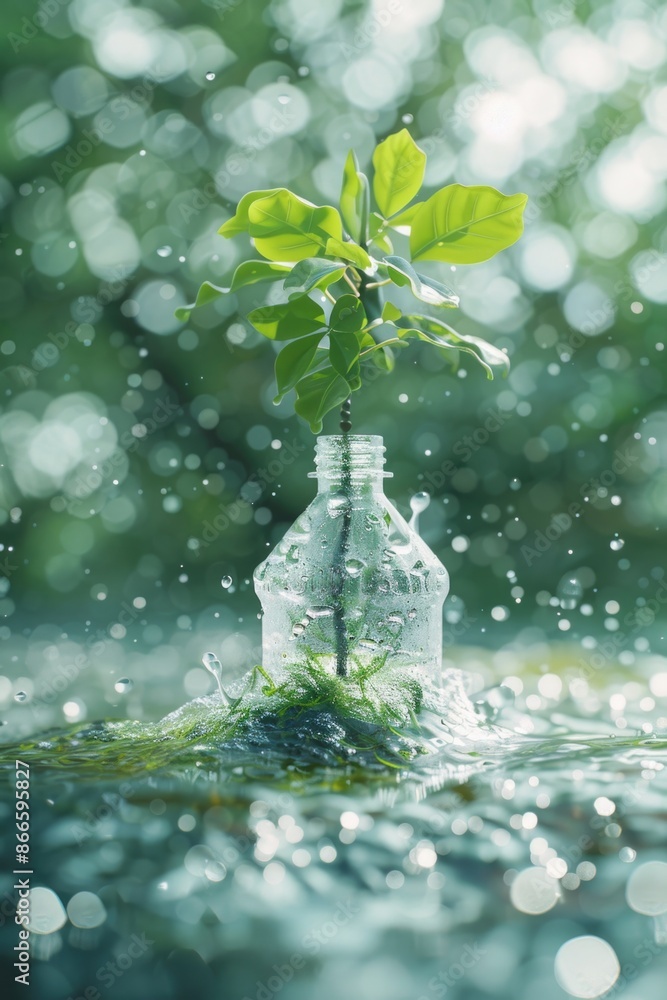 Poster a small plant is growing in a bottle of water