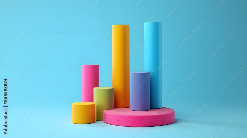 Poster colorful 3d bar chart representing data visualization on a vibrant blue background. perfect for busi