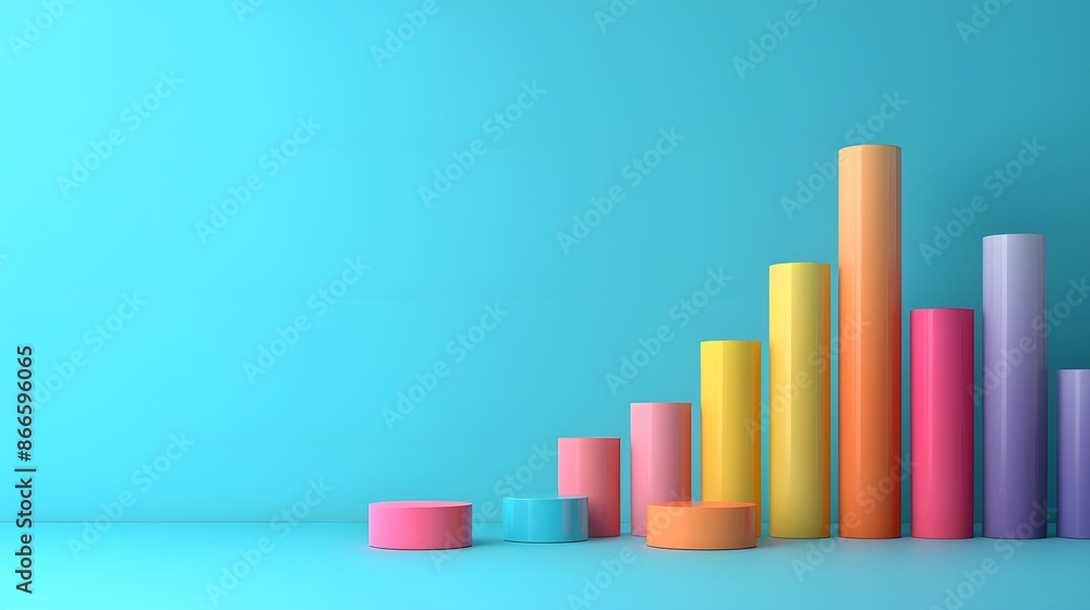 Poster colorful 3d bar graph chart on a blue background representing statistical data and business growth c