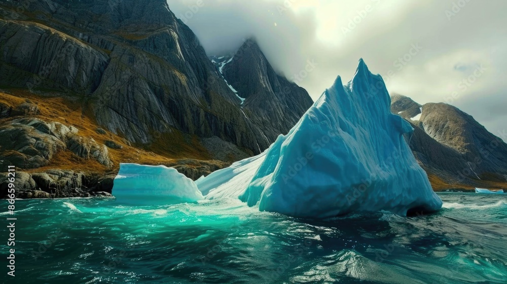 Poster a large ice block floating in the ocean