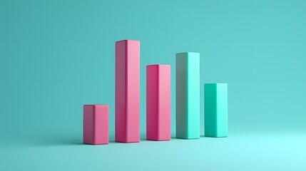 Colorful 3D bar graph illustration with pink and teal bars on a cyan background, representing statistical data or business growth concepts.