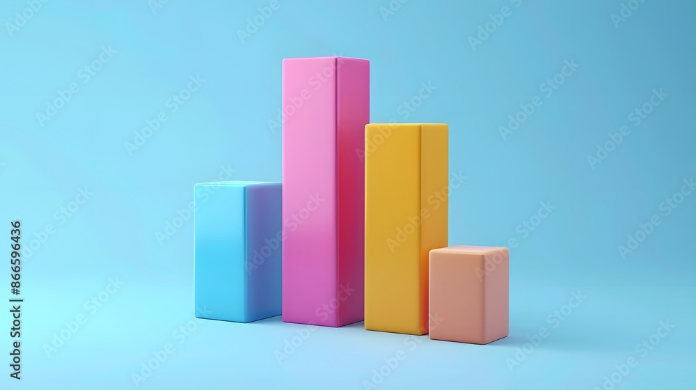 Poster colorful 3d bar graph on a blue background representing data visualization and business analytics in