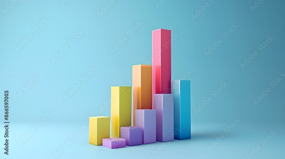 Aufkleber colorful 3d bar graph with different heights on a light blue background, representing data analysis 