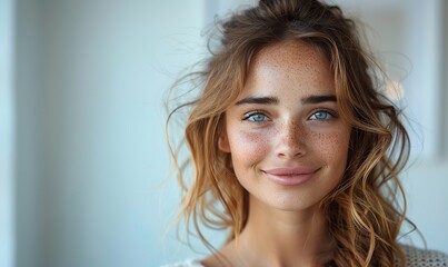 Fototapeta premium Beautiful smiling woman looking into the camera on white background.