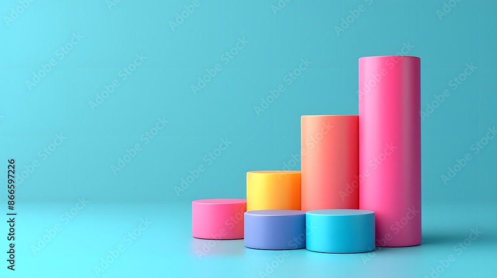 Aufkleber colorful 3d cylindrical bar graph on a blue background, representing data visualization and growth s