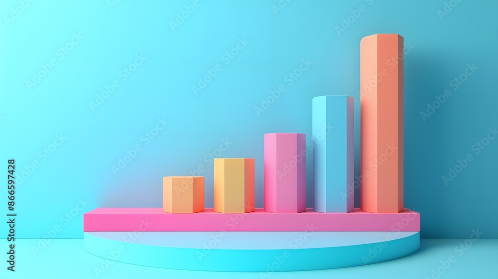 Poster colorful bar chart rendering on a blue background. modern 3d illustration representing data analysis