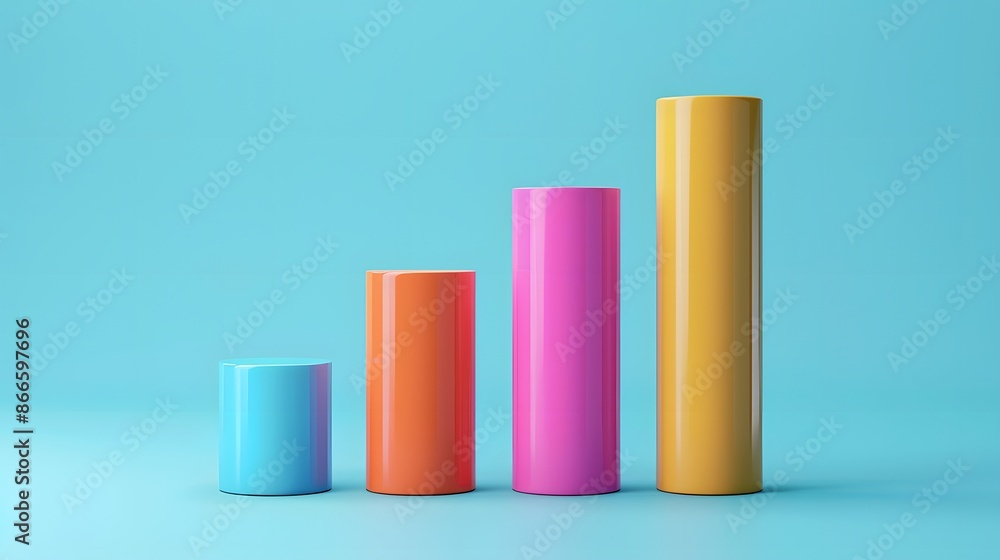Poster colorful bar graph in pastel shades on a blue background representing data analysis and business gro