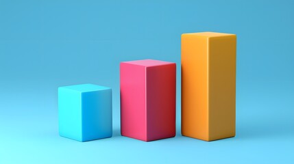 Colorful bar graph image on blue background representing data visualization and analytics in business performance and statistical analysis.